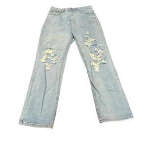 Blue Savvy Juniors Straight Leg Distressed Jeans 7 | Y2K 90s Festival Baggy Fit